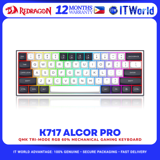 [K717WB-RGB-PRO] Redragon K717 Alcor QMK Tri-Mode RGB 60% Mechanical Gaming Keyboard Silver Linear itw