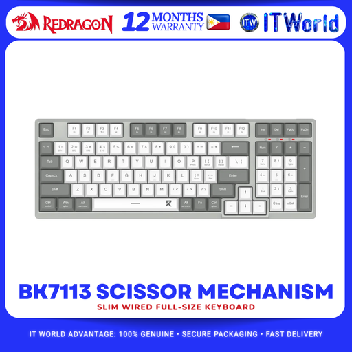 [RD BK-7113] Redragon BK-7113 Slim Wired Full-Size Scissor Keyboard White/Grey