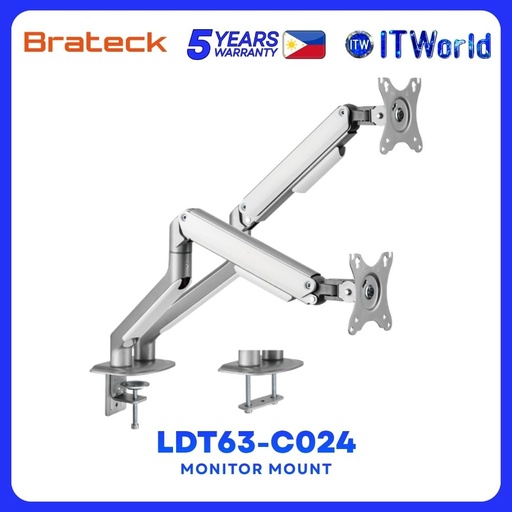 [BRATECK LDT63-C024 SILVER] Brateck LDT63-C024 Dual Monitor Arm Economical Spring-Assited for most 17"-32" monitor - Silver