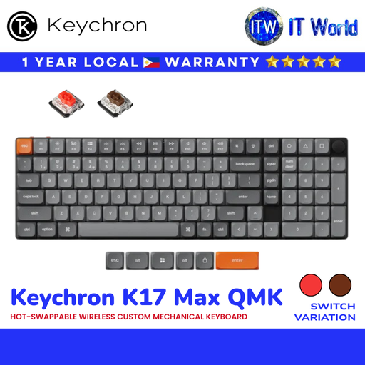 Keychron K17 Max QMK Wireless Custom Mechanical Keyboard RGB Hot-Swappable (Red/Brown Switch) | itw