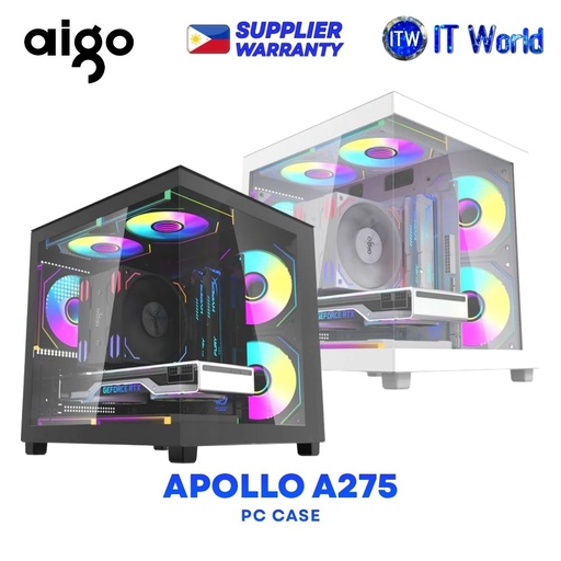 Aigo Apollo A275 Panoramic Tempered Glass M-ATX PC Case - Black | White
