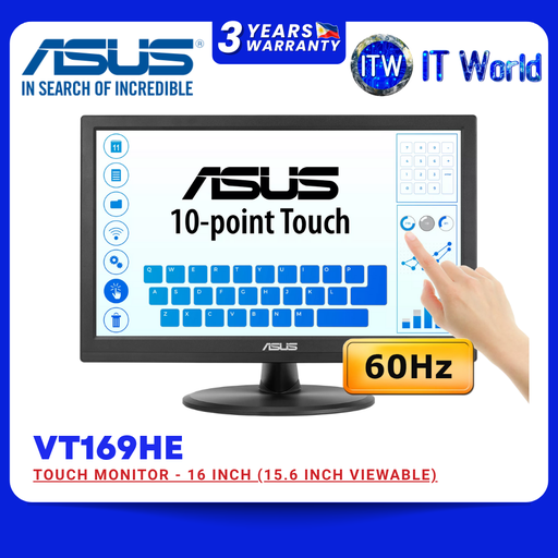 [VT169HE] ASUS Touch Monitor VT169HE 15.6" 60Hz 1920x1080 FHD IPS 10-Point Touch HDMI & VGA