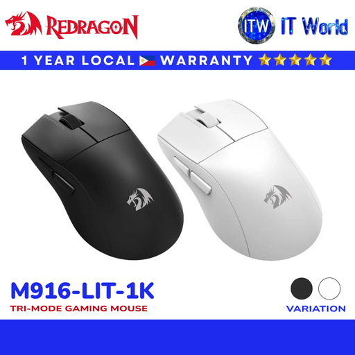 Redragon M916-LIT-1K K1ng Lite 8000DPI Light-Weight Tri-Mode Gaming Mouse (Black, White) | itw