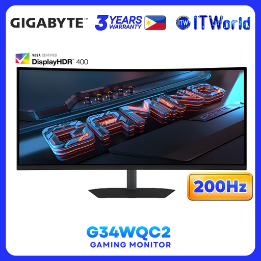 [GP-G34WQC2-AP] Gigabyte G34WQC2 - 34” 3440×1440 WQHD Curved 200Hz Gaming Monitor GP-G34WQC2-AP 
