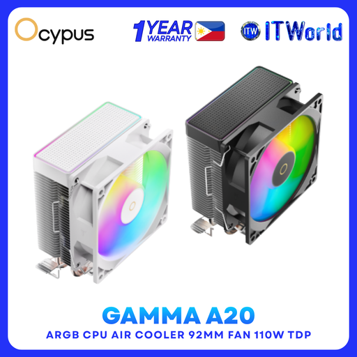 Ocypus Gamma A20 ARGB Dual Heatpipes – 92mm 110W TDP Small Tower CPU Air Cooler