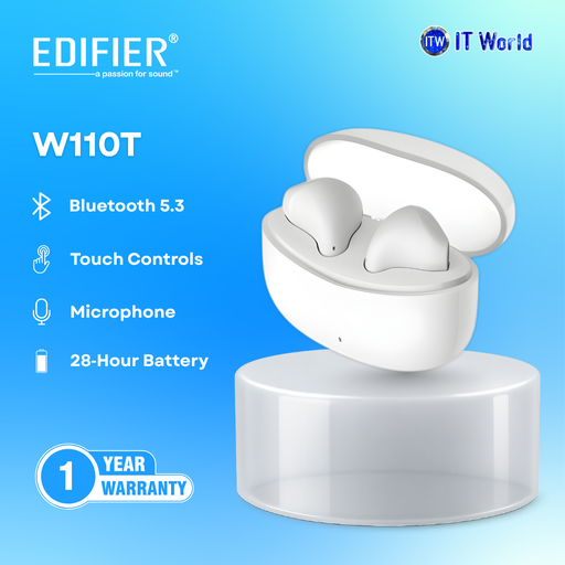 [W110T] Edifier W110T – 28H Battery, 13mm Driver, IP54 – True Wireless Earbuds for Mobile