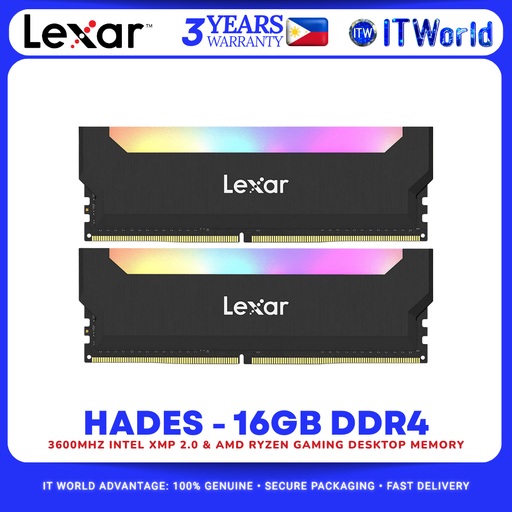 [LD4BU008G-R3600GDLH] Lexar Hades RGB DDR4 RAM 16GB Kit2×8GB 3600MHz CL19 Desktop Memory