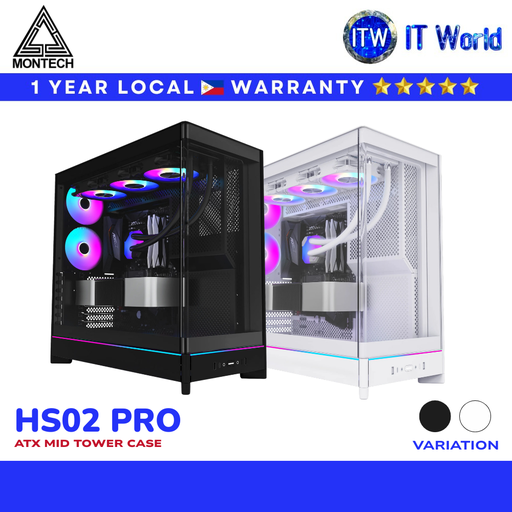 Montech HS02 Pro ATX Mid-Tower Curved Glass Front & TG Side Panel PC Case (Black | White) | itw