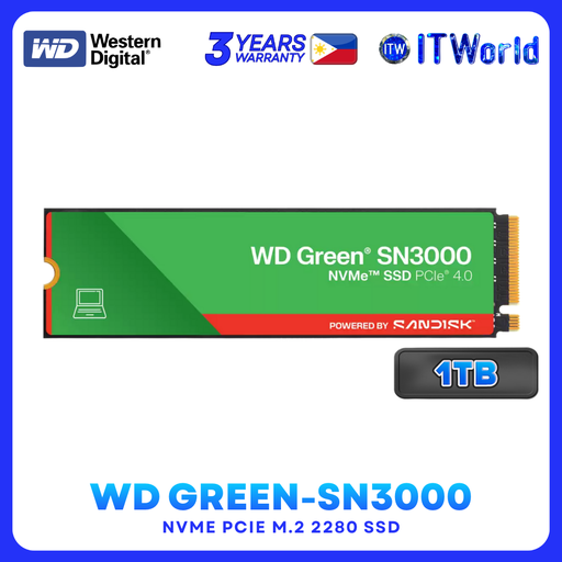 [WDS100T5G0E-00VLF0] Western Digital WD Green SN3000 SSD – 1TB NVMe PCIe Gen4 M.2 2280 SSD WDS100T5G0E-00VLF0