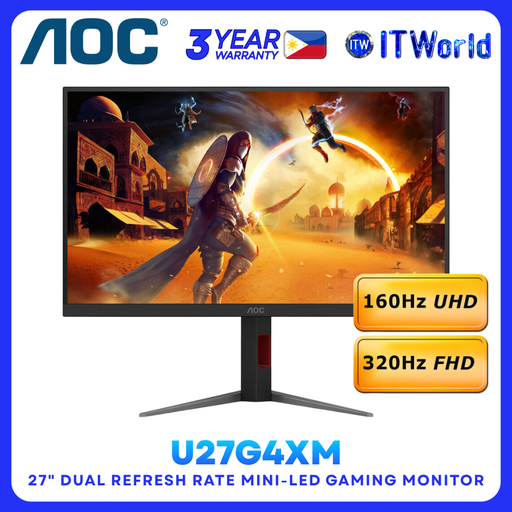 [U27G4XM] AOC U27G4XM - 27" 160Hz 3840 × 2160 UHD / 320Hz 1920 × 1080 FHD Mini-LED Gaming Monitor