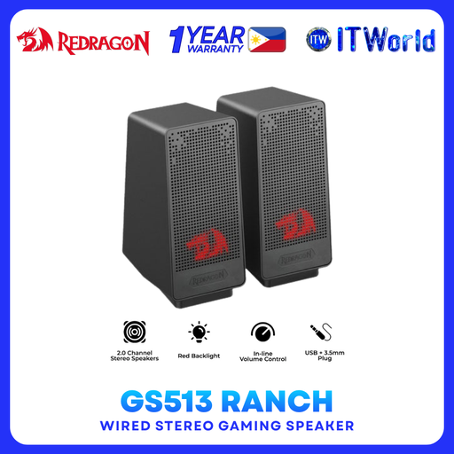 [GS513] Redragon GS513 Ranch - 2.0 Wired Stereo Gaming Speaker PC Laptop Compatible