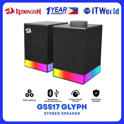 [GS517] Redragon GS517 Glyph 2.0 RGB Dual-Mode Connection Stereo Speaker - Black