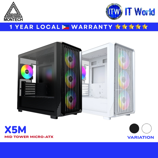Montech X5M Micro ATX Mid-Tower ARGB 360mm PC Case (Black | White) | itw