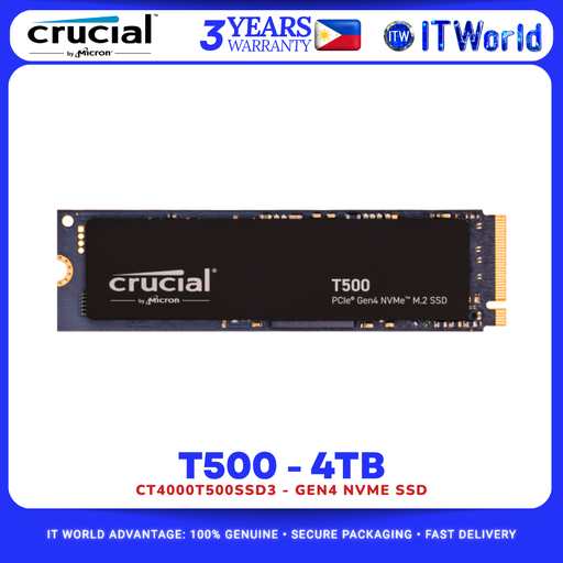 [CT4000T500SSD3] Crucial T500 4TB NVMe Gen4 M.2 2280 Up to 7000MB/s SSD for Laptop / Desktop CT4000T500SSD3