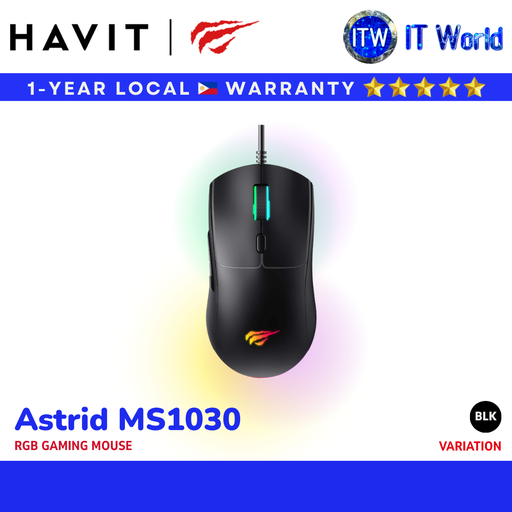 [Astrid MS1030 (Black)] Havit Astrid MS1030 | Gaming Mouse / 3600DPI / 6 Buttons / RGB Lighting | itw