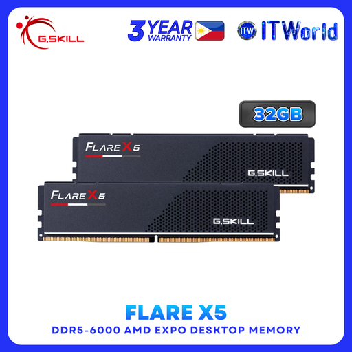 [F5-6000J3238F16GX2-FX5] G.Skill Flare X5 DDR5 RAM 32GB 2x16GB 6000Mhz CL32 AMD EXPO Desktop Memory F5-6000J3238F16GX2-FX5