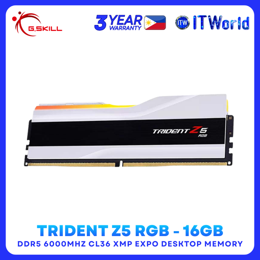 [F5-6000J3636F16GX1-TZ5RW] G.Skill Trident Z5 RGB White - DDR5 RAM 16GB 6000MHz CL36 Desktop Memory F5-6000J3636F16GX1-TZ5RW