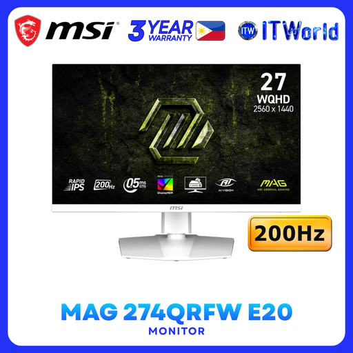 [MAG 274QRFW E20] MSI MAG 274QRFW 27" 2560x1440 WQHD, 200Hz, Rapid IPS, 0.5msGtG Gaming Monitor itw