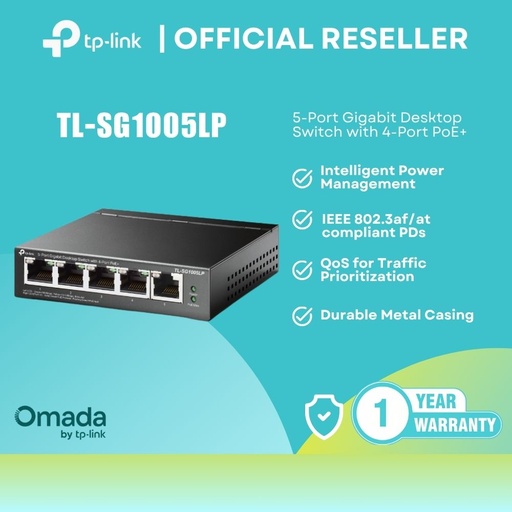 [TL-SG1005LP] TP-Link TL-SG1005LP 5-Port Gigabit Desktop Switch with 4-Port PoE+