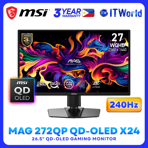 [MAG 272QP QD-OLED X24] MSI MAG 272QP QD-OLED X24 – 26.5" 2560×1440 WQHD 240Hz QD-OLED Desktop Gaming Monitor