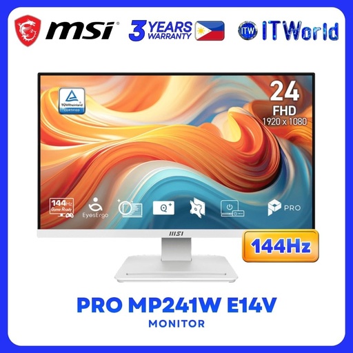 [PRO MP241W E14V] MSI PRO MP241W E14V - 23.8" 1920x1080 FHD / 144Hz / VA / 1ms MPRT, 4ms GTG / Anti-glare Monitor
