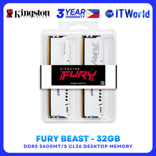 [KF556C36BWEK2-32] Kingston FURY Beast DDR5 RAM EXPO - 32GB 2x16GB 5600MT/s CL36 Desktop Memory