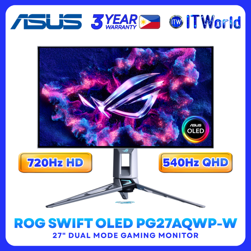 [PG27AQWP-W] ASUS ROG Swift OLED PG27AQWP-W – 27” Dual Mode - QHD 540Hz, HD 720Hz OLED Gaming Monitor
