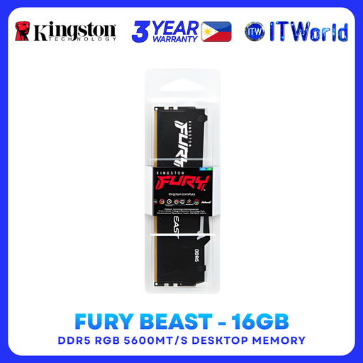 [KF556C36BBEA-16] Kingston FURY Beast DDR5 RGB 16GB 5600MT/s CL36 - Desktop Gaming Memory itw