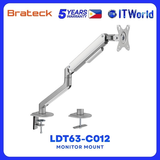 [BRATECK LDT63-C012 SILVER] Brateck LDT63-C012 Single Monitor Econimical Spring-Assisted Monitor Arm for most 17"-32" Monitors