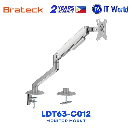 [Brateck-LDT63-C012 Silver] Brateck LDT63-C012 Single Monitor Econimical Spring-Assisted Monitor Arm for most 17"-32" Monitors