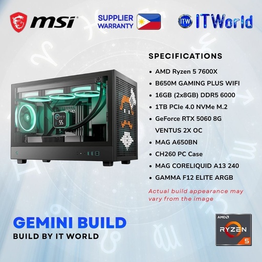 [GEMINI2026DDR5AM5] Zodiac Gemini Build Powered by MSI - Ryzen 5 7600X RTX 5060, 16GB DDR5, 1TB NVMe, Gaming PC Build