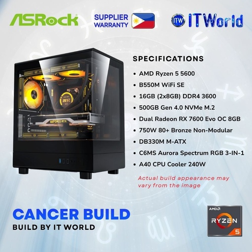 [CANCER0326DDR4AM4] Zodiac Cancer Powered by AsRock / PC build by itw - R5 5600 / RX7600 / 16GB DDR4 / 500GB NVMe Gen4