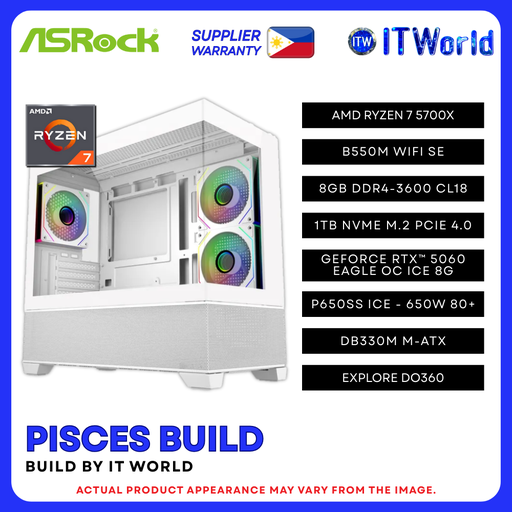 [PISCES20260102DDR4AM4] Zodiac Pisces Build Powered by ASRock - Ryzen 7 5700X / 8GB DDR4 (2x) / 1TB / RTX 5060 PC Build