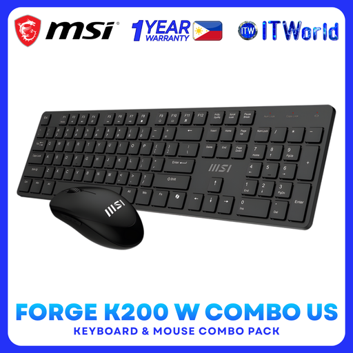 [MSI FORGE K200 W COMBO US] MSI FORGE K200 W Wireless Keyboard & Mouse Combo 2.4GHz Desktop PC Peripherals itw