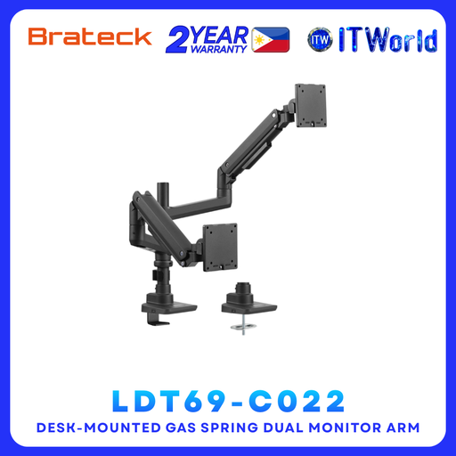 [LDT69-C024P Black] Brateck LDT69-C024P - 17 to 49 Inch / Dual Monitor Gas Spring Pole-Mounted Arm itw