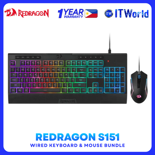 [RD COMBO WIRED (S151) 2IN1 (BLACK)] Redragon S151 Wired Gaming Keyboard & Mouse Bundle RGB for Desktop PC itw