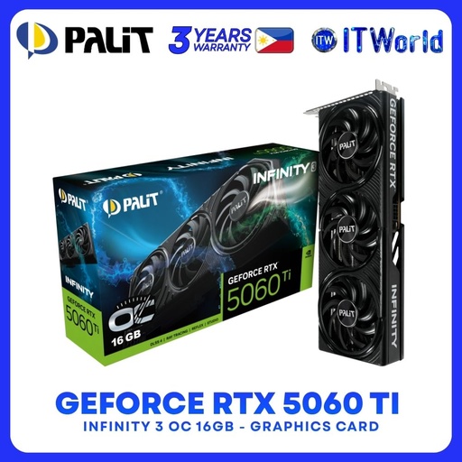 [NE7506TS19T1-GB2061S] Palit RTX 5060 Ti Infinity 3 OC 16GB GPU - GDDR7 / PCIe 5.0 / 2662MHz / NE7506TS19T1-GB2061S