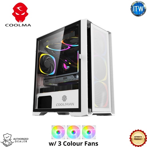 [Ruby-Black] Coolman Ruby PC Cases with 3 Colour Fans - in Black and White (Black)
