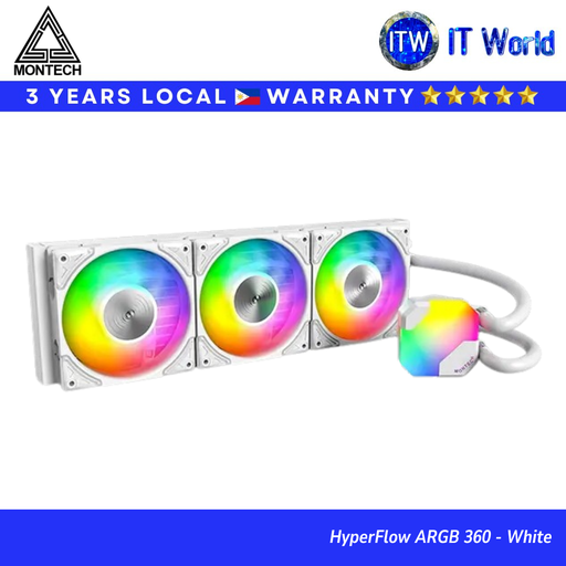 [Hyperflow ARGB 360 White] Montech HyperFlow ARGB 360 AIO CPU Liquid Cooler Chill in Style - White