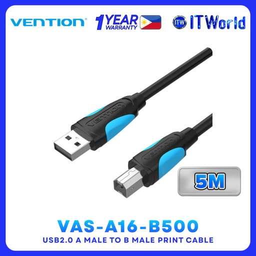 [VAS-A16-B500 5M] Vention USB 2.0 Printer Cable 5M A-to-B 480Mbps VAS-A16-B500