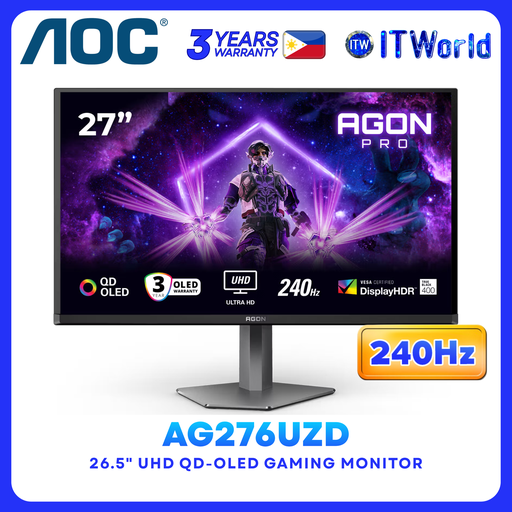 [AG276UZD] AOC AG276UZD 26.5” UHD QD-OLED 4K 240Hz HDR TrueBlack 400 Gaming Monitor itw