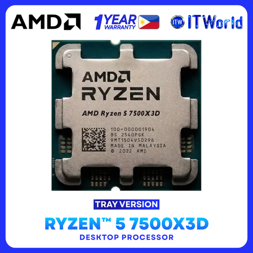 [AMD Ryzen 5 7500X3D (Tray, W/O Cooler)] AMD Ryzen 5 7500X3D Desktop CPU 6-Core 12-Thread AM5 96MB Cache (Tray, No Cooler)