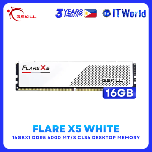 [F5-6000J3636F16GX1-FX5W] G.Skill Flare X5 16GB DDR5 6000MT/s CL36 EXPO/XMP Desktop RAM White F5-6000J3636F16GX1-FX5W itw
