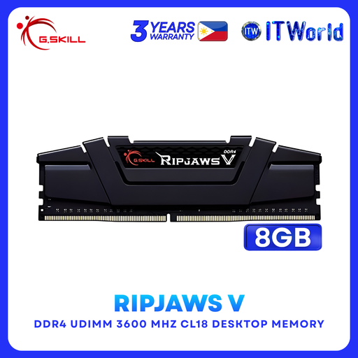 [F4-3600C18S-8GVK] G.Skill Ripjaws V 8GB DDR4 3600MHz CL18 XMP 1.35V Non-ECC Desktop RAM F4-3600C18S-8GVK itw