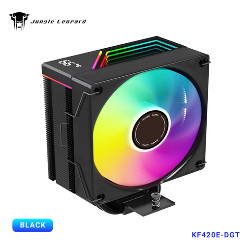 [JUNGLE LEOPARD KF420E-DGT BLACK ARGB] Jungle Leopard KF420E-DGT ARGB CPU Cooler – 120mm Fan, 4 Heat Pipes, Digital Display Black/White itw