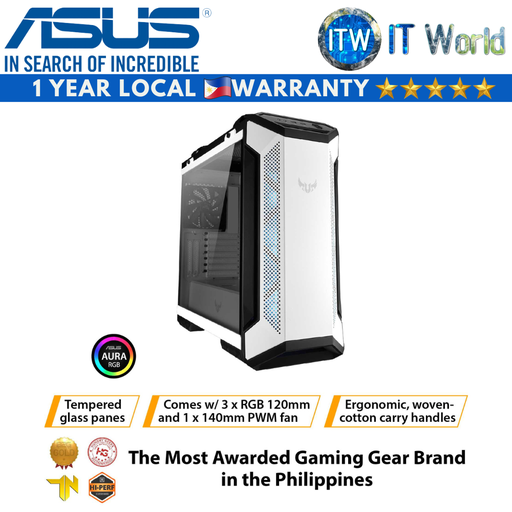 [ASUS TUF Gaming GT501  WHITE Edition] ASUS TUF Gaming GT501 White Edition Mid-Tower Tempered Glass PC Case (White)