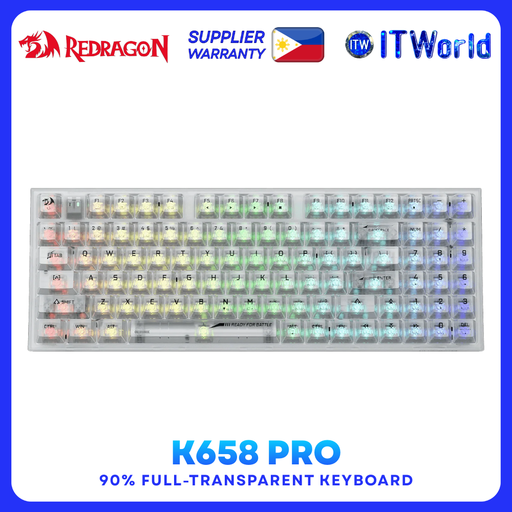 [K658CT-RGB-PRO] Redragon Irelia Pro K658CT RGB Tri-Mode Wireless Mechanical Keyboard 94-Key Transparent itw