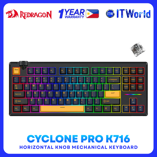 [K716BLY-RGB-PRO] Redragon Cyclone Pro K716 RGB Hot-Swappable Gasket Mounted TKL Knob Mechanical Keyboard