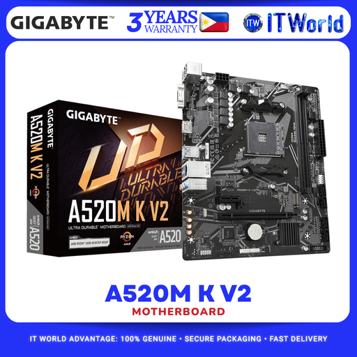 [GA-A520M-K-V2] GIGABYTE A520M K V2 AM4 DDR4 PCIe 3.0 HDMI Micro ATX Motherboard for Desktop itw