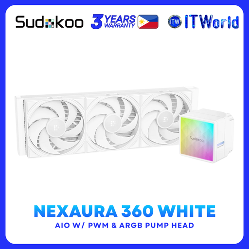 [R-NXA360-WHAMMN-GAS-1] SUDOKOO NEXAURA 360mm AIO Liquid Cooler w/ PWM & ARGB R-NXA360-WHAMMN-GAS-1